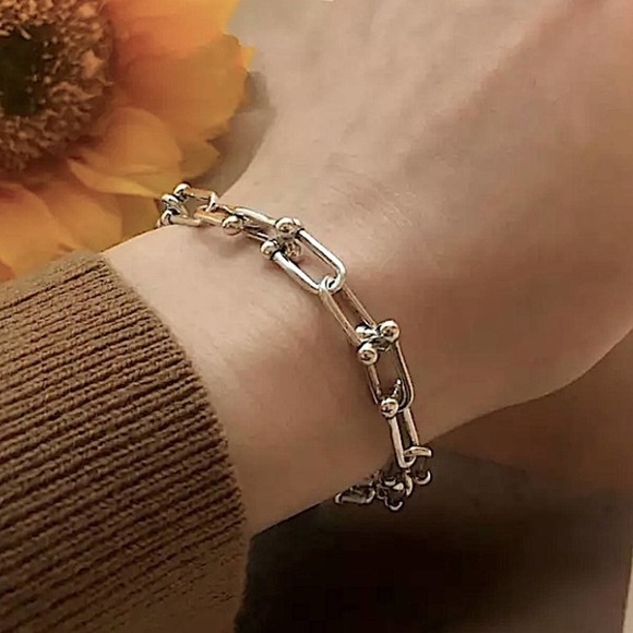 Sterling Silver U Link Bracelet, Horseshoe, Paperclip unisex - Picture 2 of 9